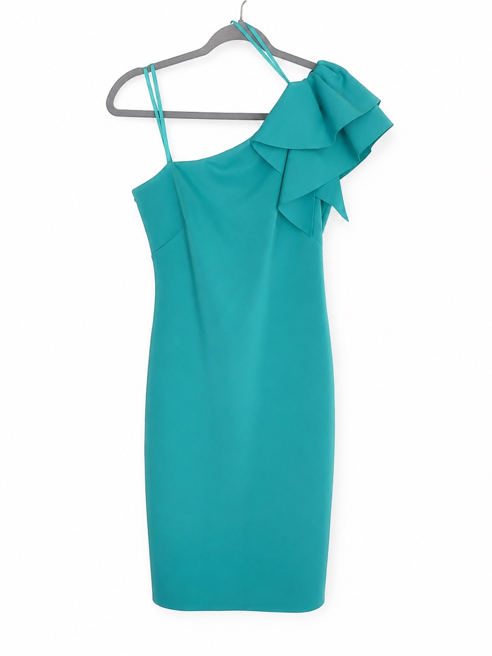 Jessica Howard Turquoise One-Shoulder Ruffle Dress – Size 8